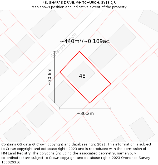 48, SHARPS DRIVE, WHITCHURCH, SY13 1JR: Plot and title map