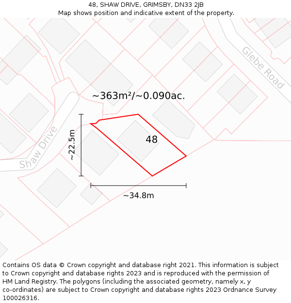 48, SHAW DRIVE, GRIMSBY, DN33 2JB: Plot and title map