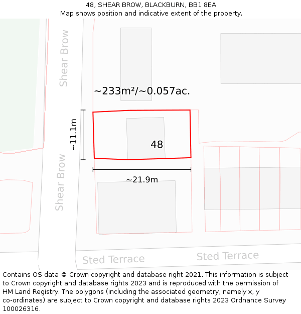 48, SHEAR BROW, BLACKBURN, BB1 8EA: Plot and title map