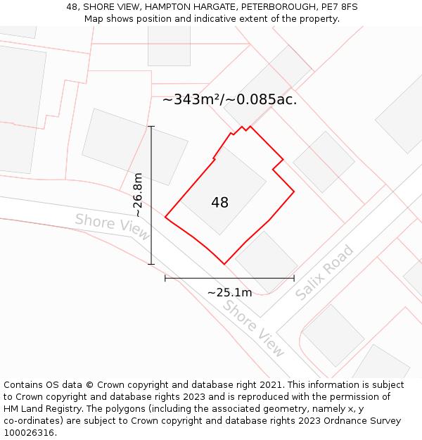 48, SHORE VIEW, HAMPTON HARGATE, PETERBOROUGH, PE7 8FS: Plot and title map