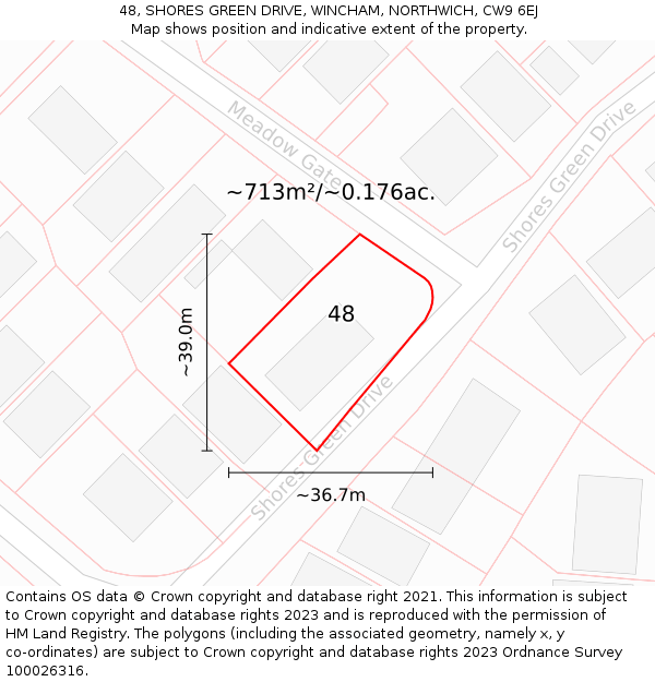 48, SHORES GREEN DRIVE, WINCHAM, NORTHWICH, CW9 6EJ: Plot and title map