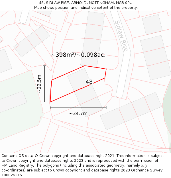 48, SIDLAW RISE, ARNOLD, NOTTINGHAM, NG5 9PU: Plot and title map