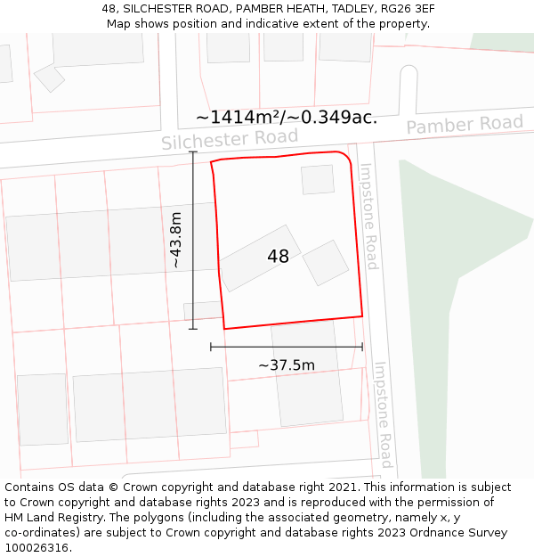 48, SILCHESTER ROAD, PAMBER HEATH, TADLEY, RG26 3EF: Plot and title map