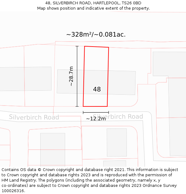 48, SILVERBIRCH ROAD, HARTLEPOOL, TS26 0BD: Plot and title map