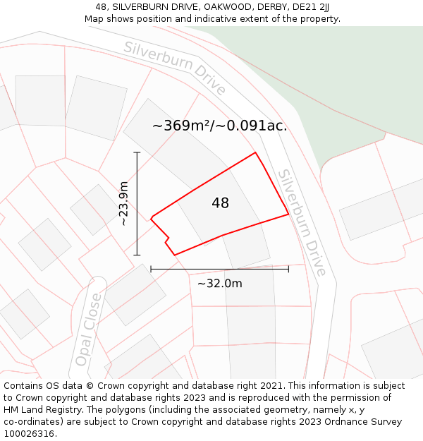 48, SILVERBURN DRIVE, OAKWOOD, DERBY, DE21 2JJ: Plot and title map