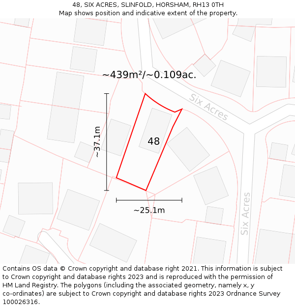 48, SIX ACRES, SLINFOLD, HORSHAM, RH13 0TH: Plot and title map