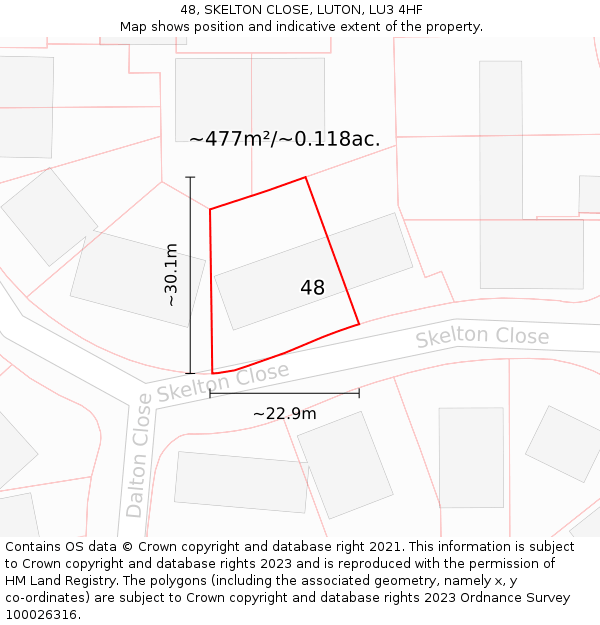 48, SKELTON CLOSE, LUTON, LU3 4HF: Plot and title map