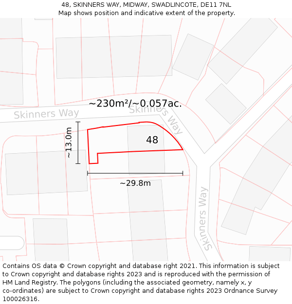 48, SKINNERS WAY, MIDWAY, SWADLINCOTE, DE11 7NL: Plot and title map
