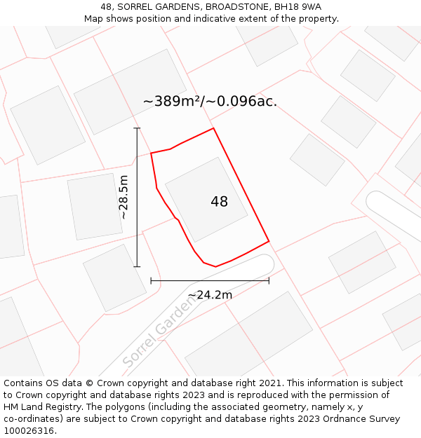48, SORREL GARDENS, BROADSTONE, BH18 9WA: Plot and title map