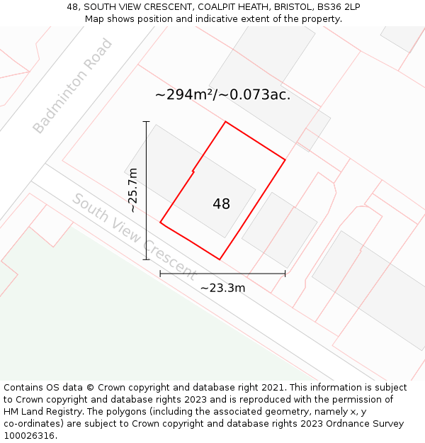 48, SOUTH VIEW CRESCENT, COALPIT HEATH, BRISTOL, BS36 2LP: Plot and title map