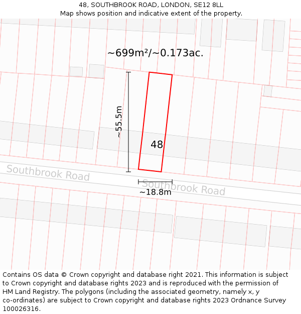 48, SOUTHBROOK ROAD, LONDON, SE12 8LL: Plot and title map