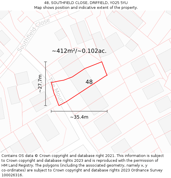 48, SOUTHFIELD CLOSE, DRIFFIELD, YO25 5YU: Plot and title map