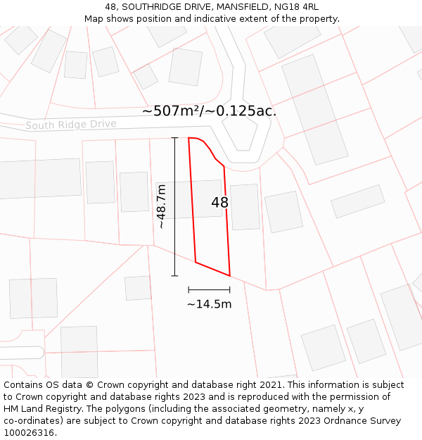48, SOUTHRIDGE DRIVE, MANSFIELD, NG18 4RL: Plot and title map