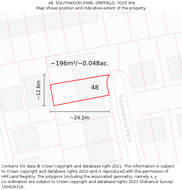 48, SOUTHWOOD PARK, DRIFFIELD, YO25 9HJ: Plot and title map