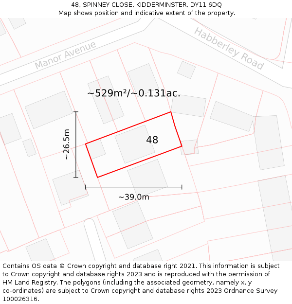 48, SPINNEY CLOSE, KIDDERMINSTER, DY11 6DQ: Plot and title map