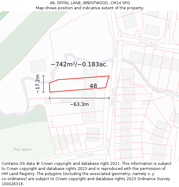 48, SPITAL LANE, BRENTWOOD, CM14 5PG: Plot and title map