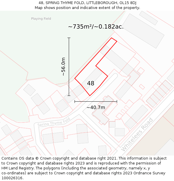 48, SPRING THYME FOLD, LITTLEBOROUGH, OL15 8DJ: Plot and title map