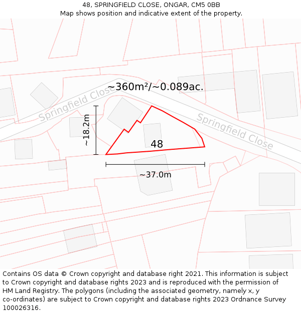 48, SPRINGFIELD CLOSE, ONGAR, CM5 0BB: Plot and title map