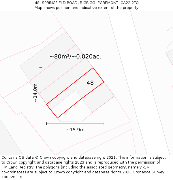 48, SPRINGFIELD ROAD, BIGRIGG, EGREMONT, CA22 2TQ: Plot and title map