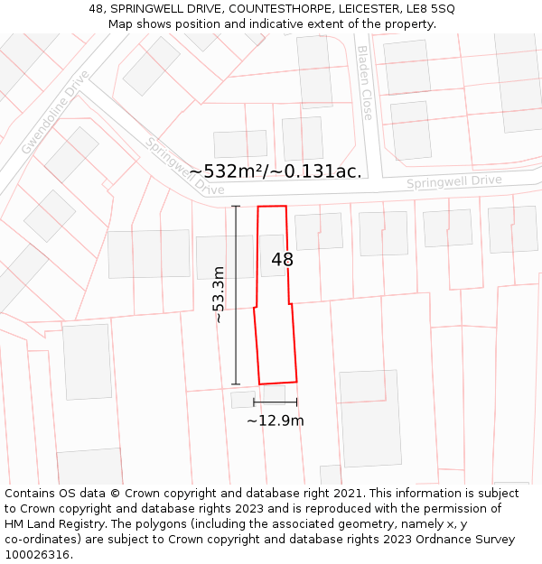 48, SPRINGWELL DRIVE, COUNTESTHORPE, LEICESTER, LE8 5SQ: Plot and title map