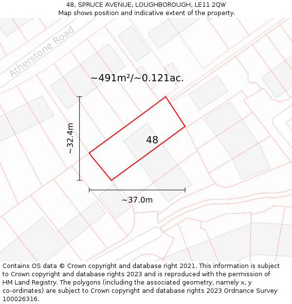 48, SPRUCE AVENUE, LOUGHBOROUGH, LE11 2QW: Plot and title map