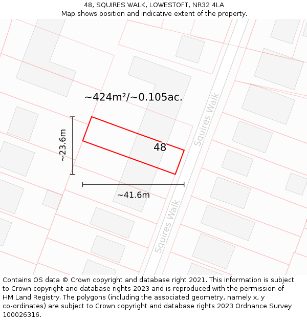 48, SQUIRES WALK, LOWESTOFT, NR32 4LA: Plot and title map