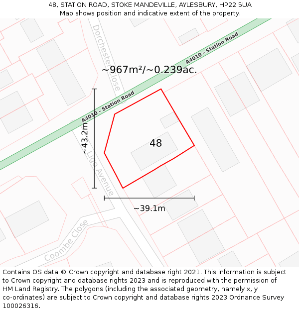 48, STATION ROAD, STOKE MANDEVILLE, AYLESBURY, HP22 5UA: Plot and title map