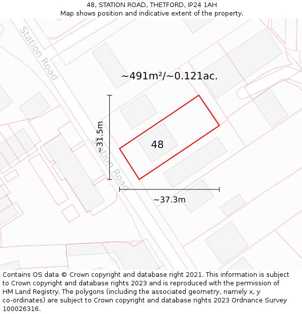 48, STATION ROAD, THETFORD, IP24 1AH: Plot and title map