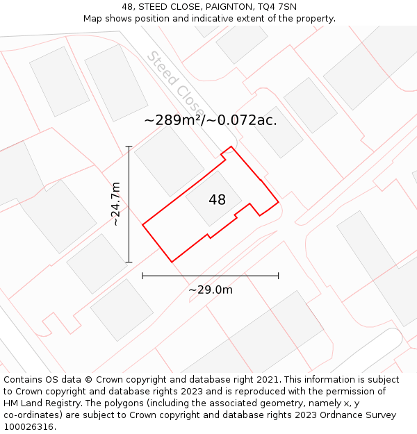 48, STEED CLOSE, PAIGNTON, TQ4 7SN: Plot and title map
