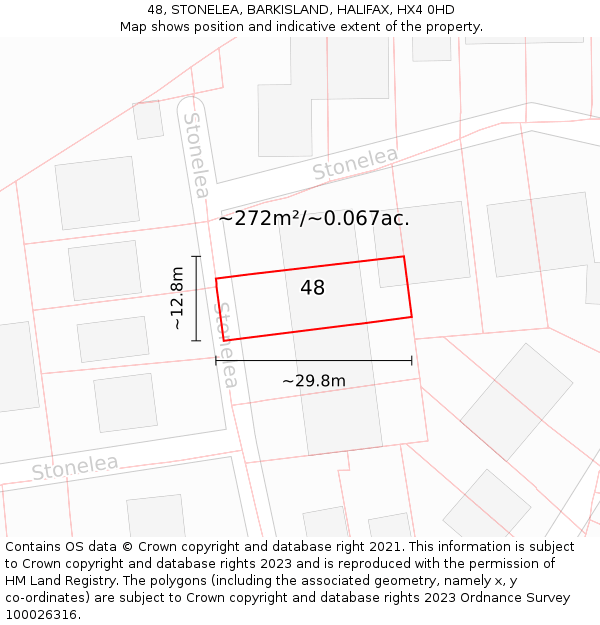 48, STONELEA, BARKISLAND, HALIFAX, HX4 0HD: Plot and title map