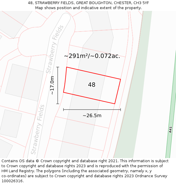 48, STRAWBERRY FIELDS, GREAT BOUGHTON, CHESTER, CH3 5YF: Plot and title map