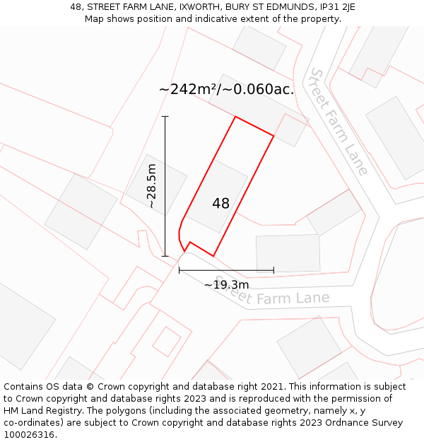 48, STREET FARM LANE, IXWORTH, BURY ST EDMUNDS, IP31 2JE: Plot and title map