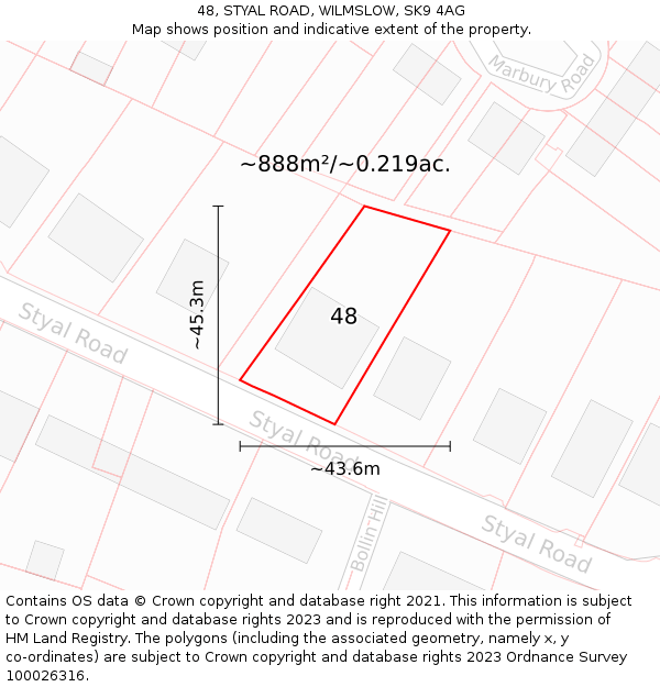 48, STYAL ROAD, WILMSLOW, SK9 4AG: Plot and title map