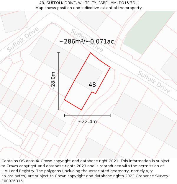 48, SUFFOLK DRIVE, WHITELEY, FAREHAM, PO15 7DH: Plot and title map