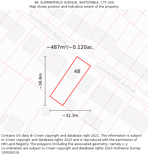 48, SUMMERFIELD AVENUE, WHITSTABLE, CT5 1NS: Plot and title map