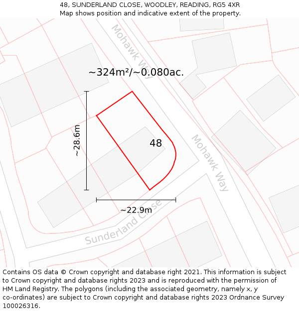 48, SUNDERLAND CLOSE, WOODLEY, READING, RG5 4XR: Plot and title map