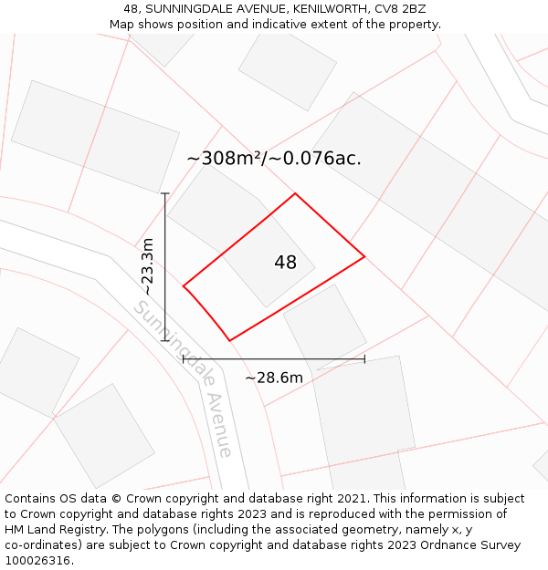 48, SUNNINGDALE AVENUE, KENILWORTH, CV8 2BZ: Plot and title map