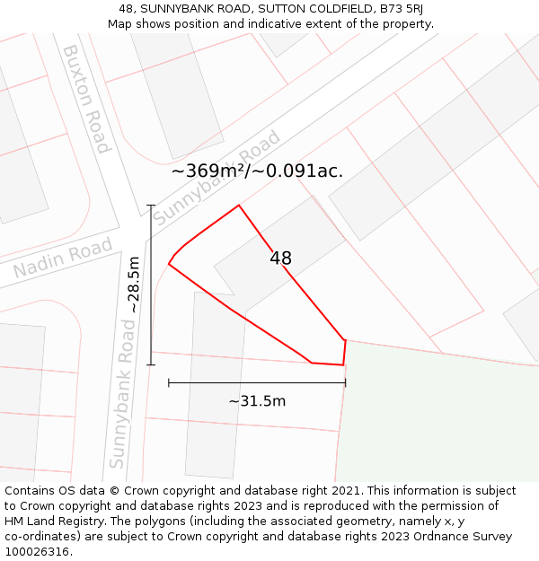 48, SUNNYBANK ROAD, SUTTON COLDFIELD, B73 5RJ: Plot and title map