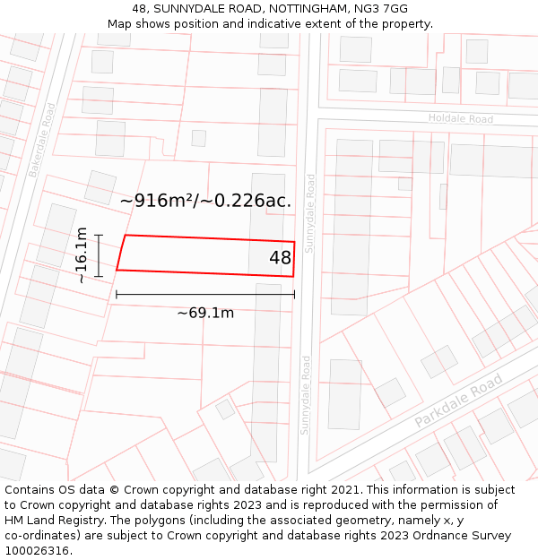48, SUNNYDALE ROAD, NOTTINGHAM, NG3 7GG: Plot and title map