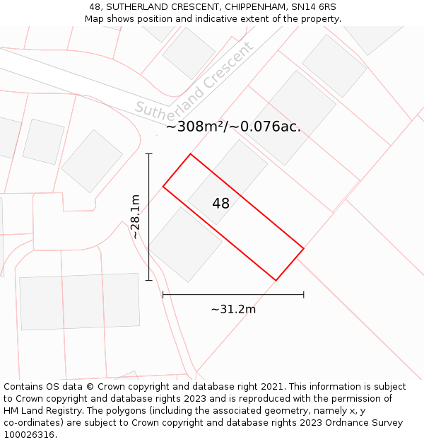48, SUTHERLAND CRESCENT, CHIPPENHAM, SN14 6RS: Plot and title map