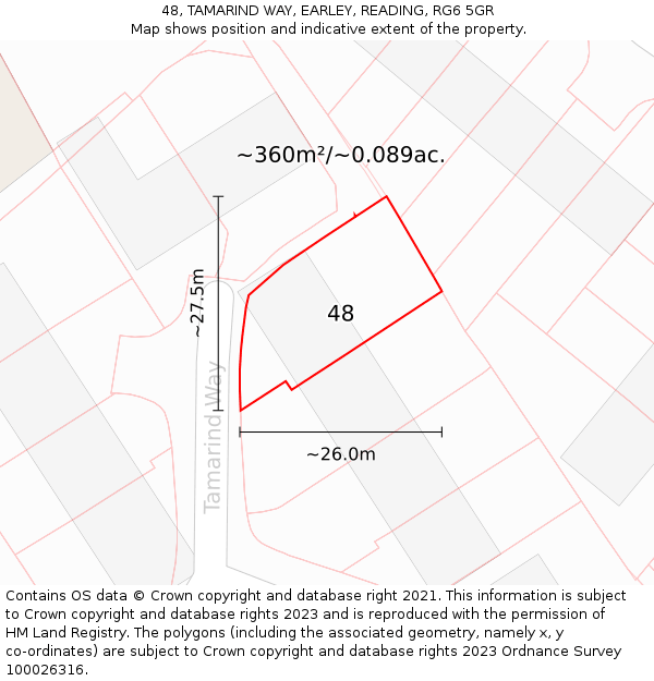48, TAMARIND WAY, EARLEY, READING, RG6 5GR: Plot and title map