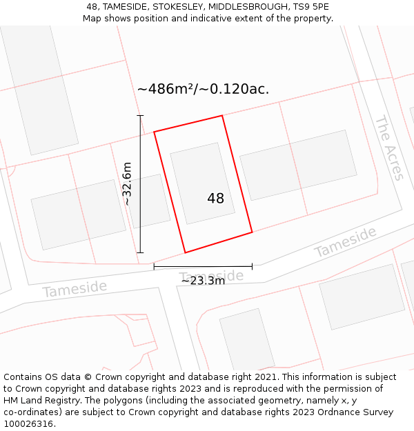 48, TAMESIDE, STOKESLEY, MIDDLESBROUGH, TS9 5PE: Plot and title map