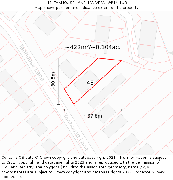 48, TANHOUSE LANE, MALVERN, WR14 1UB: Plot and title map
