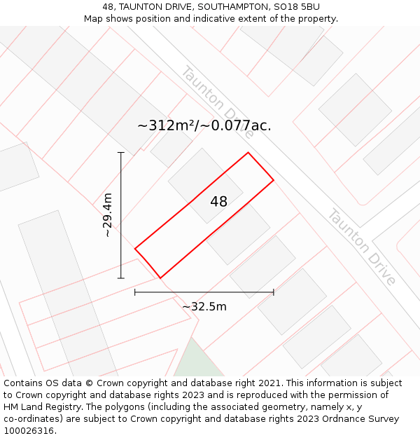 48, TAUNTON DRIVE, SOUTHAMPTON, SO18 5BU: Plot and title map