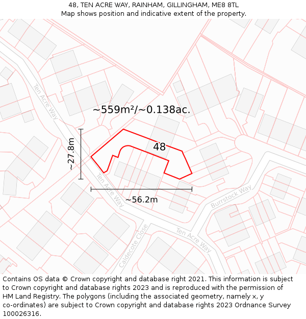 48, TEN ACRE WAY, RAINHAM, GILLINGHAM, ME8 8TL: Plot and title map