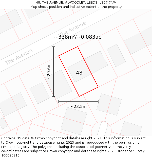 48, THE AVENUE, ALWOODLEY, LEEDS, LS17 7NW: Plot and title map