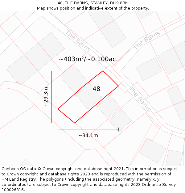 48, THE BARNS, STANLEY, DH9 8BN: Plot and title map