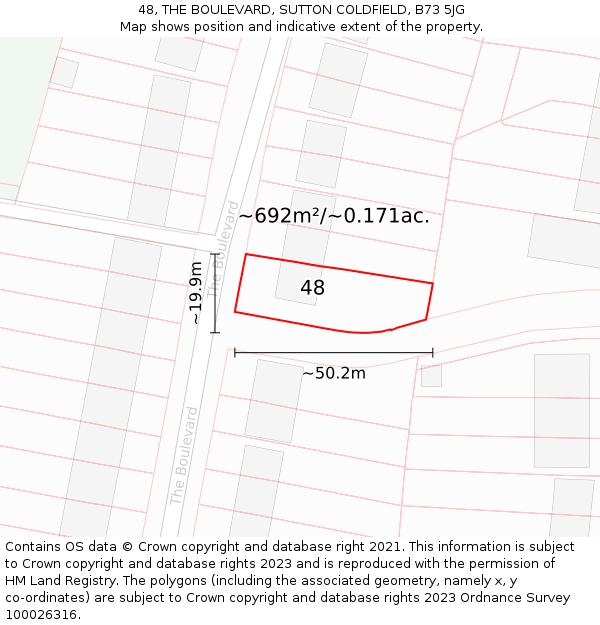 48, THE BOULEVARD, SUTTON COLDFIELD, B73 5JG: Plot and title map
