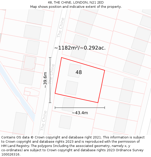 48, THE CHINE, LONDON, N21 2ED: Plot and title map