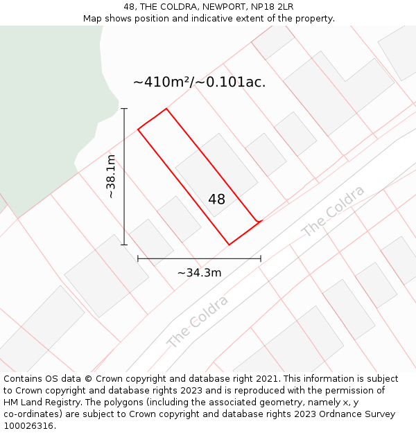 48, THE COLDRA, NEWPORT, NP18 2LR: Plot and title map